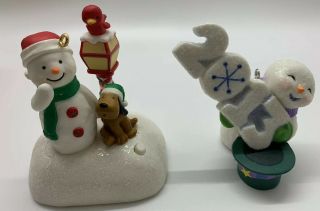Hallmark 2013 Merry Carolers Trio Magic Singing Snowman & Dog Christmas Ornament