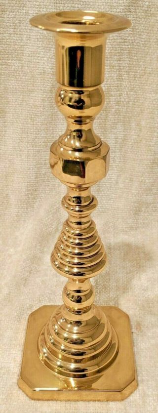 One 9.  75 Inch Baldwin Brass Candlesticks Beehive Style With 4.  5 Inch Base - Euc