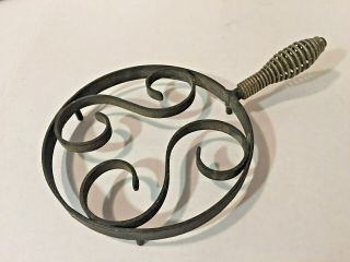 Vintage Cast Iron Trivet With Wire Coiled Handle