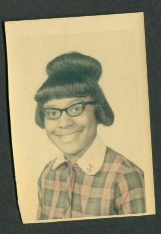 Vintage Photo African American Girl School Portrait Big Hair Glasses 992044