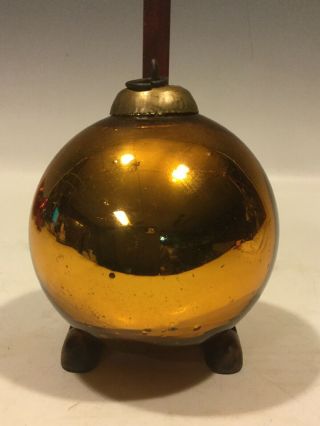 Vintage German Christmas Ornament - Gold Kugel Ball 4” Dia.  Mercury Glass