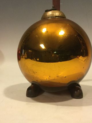 Vintage German Christmas Ornament - GOLD KUGEL BALL 4” Dia.  Mercury Glass 3