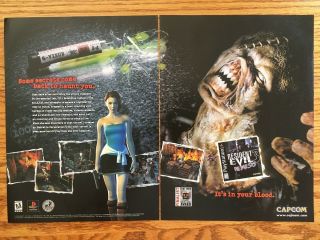 Resident Evil 3 Playstation Ps1 Psx 1999 Video Game Poster Ad Art Print Re3 Rare