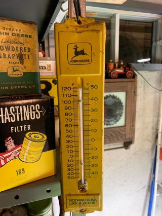 Vintage 2 Legged John Deere Metal Thermometer,  Gas Oil Nr