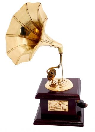 Vintage Antique Brass Gramophone Phonograph Collectible Vintage Dummy Gramophone