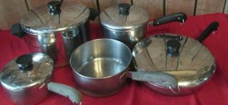 9 Pc Vtg Revere Ware Pots Pan Lids Copper Clad Skillet Cookware 6 Qt Stock Pot