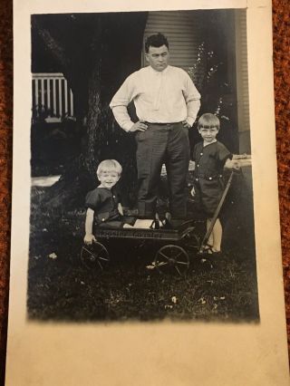 Rppc Boy,  Girl,  And Dad With Hoosier Coaster Child 