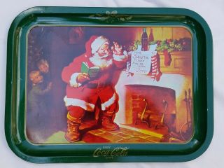 Vintage Coca Cola Metal Tray Santa Claus Dear Santa 1973