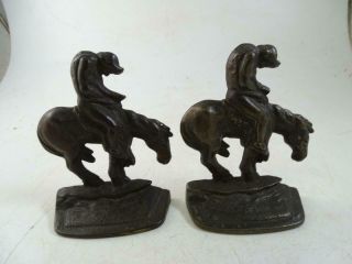 Antique Cast Iron End Of The Trail Bookends Vintage 1910s American Indian Old