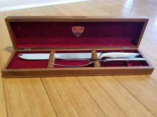 Euc Vtg Midcentury Gerber Legendary Blades Carving Set Knife Fork Walnut Case