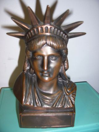 Vintage Metal Bronze Copper Color Statue Of Liberty Bank Seville Usa