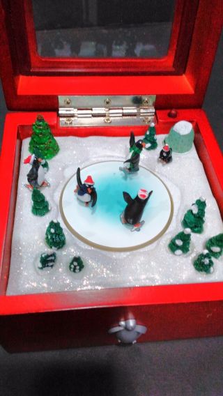 Mr.  Christmas Penguins Animated Illuminated Music Box Wind Up 2007