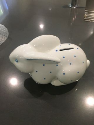 Tiffany & Co Ceramic White & Blue Polka Dot Bunny Rabbit Bank