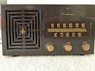 Vintage C1949 Emerson Model 659b Am Fm Tube Radio Brown Bakelite Case