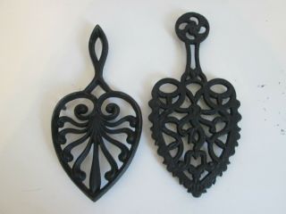 Vintage Cast Iron Trivets,  Set Of Two (one Marked Jzh 1948)