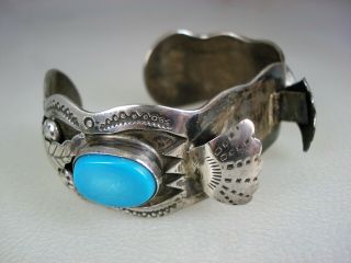 Perfect Vintage Navajo Stamped Sterling Silver & Turquoise Watch Bracelet
