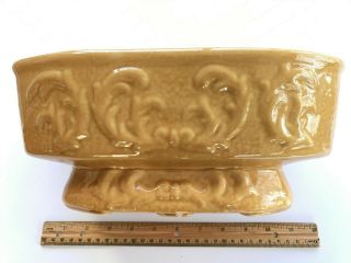 Vintage Large 12 " Gold Oval Ceramic Footed Pottery Planter Yellow Flourish Bowl