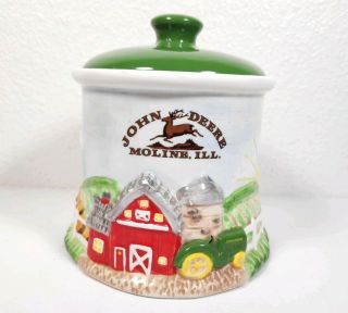 4 " John Deere Tractor Ceramic Kitchen Canister With Lid - Holiday Decoration