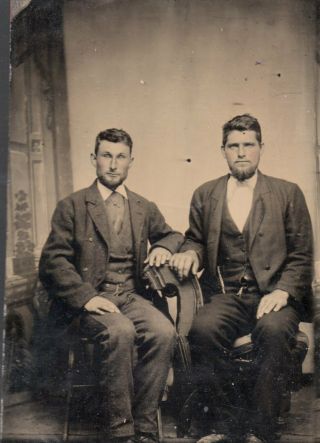 Tin Type Photo Of 2 Very Well Dressed Men Arms Touching Gay Interest