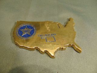Solid Brass Paper Weight United States Shape Seal Of Oklahoma State Usa Art Pc