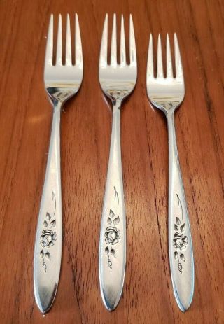 Oneida Community Shadow Rose Stainless Flatware 2 Dinner Forks 1 Salad Fork Euc