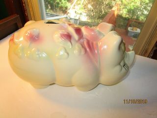 Vintage Large American Bisque Pig Piggy Bank Bows Flowers Lucky Clovers Pink
