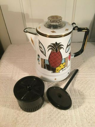 Vintage Georges Briard Enamelware Coffee Pot Percolator Ambrosia Design