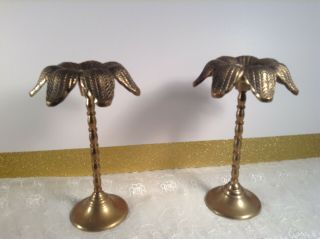 Brass Made In Taiwan 1985 Palm Tree Candlestick Holders Set
