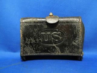 Vintage Early Leather Us Military Ammo Cartridge Box Case
