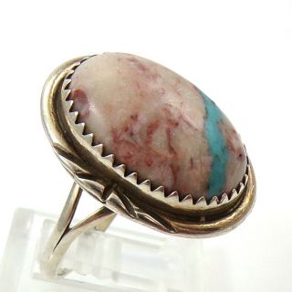 Vtg Native American Sterling Silver Old Pawn Turquoise Large Ring Size 8 Lfh4