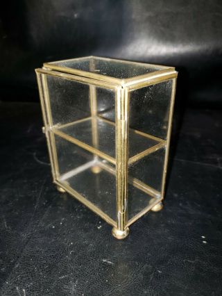 Brass Glass 4 Sided 2 Shelf Curio Display Case 4 " X3.  5 " ×2 " Trinket Jewlery Gift