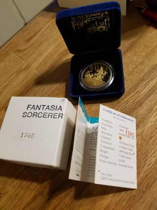 Fantasia 50th Anniversary,  1 Troy Oz.  999.  Gold Plated,  Sorcerer Mickey,  1 Of 7