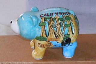 Coin Bank,  3 1/2 " High Glazed Ceramic Bear W/california Redwoods Landmarks,
