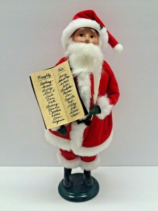 Byers Choice Retired 2001 Velvet Santa With Quill And Naughty And List