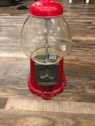 Vintage Red Metal Gumball Stand With Large 15 " Carousel Gumball Machine