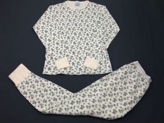 Vtg Duofold Womens Large Floral Wool Blend Thermal Shirt Pants Long Johns (b2)