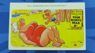 Risque Comic Postcard 1960s Big Boobs Bbw Large Lady Bumps Felt Phrenologist