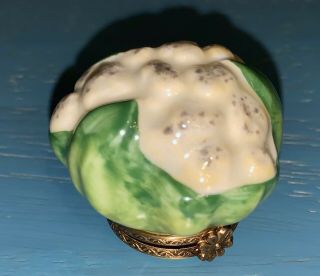 Peint Main Limoges Chamart France Hinged Trinket Box Cauliflower Vegetable Rare