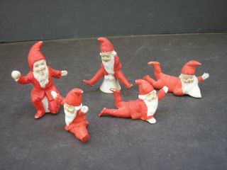 Vtg.  Germany Bisque Porcelain Christmas Juggling Santa Claus Figurines (set - 5)