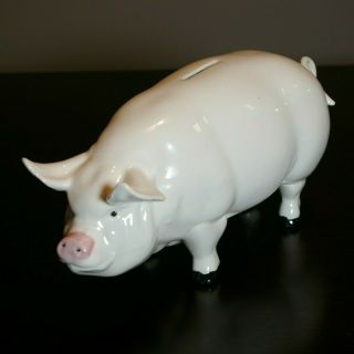 Adorable Hand Painted & Life Like Piggy Bank Ceramic Still Bank Wi Pink Features
