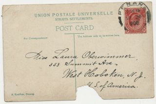 91.  Rare Postcard Malaysia Elephant Stamp Cancel Penang - NJ 1908 2
