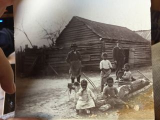 Vintage Afro American Family With There White Landlord In Front Of Cabin Photo