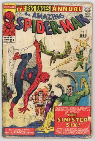 Spider - Man Annual 1 - 1964 - First Appearance Of Sinister Six - 2.  5 Gd,