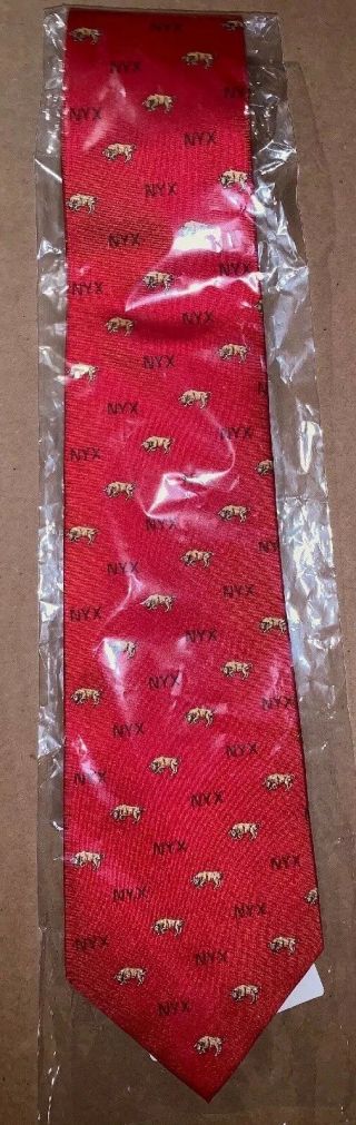 Red Men’s Tie - York Stock Exchange NYSE With “NYX” & Gold Bull’s.  100 Silk 3