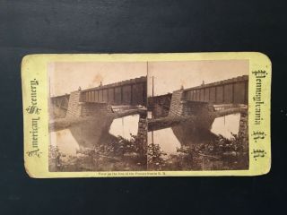 Antique Stereoview View On The Line Of The Pennsylvania Railroad Bridge