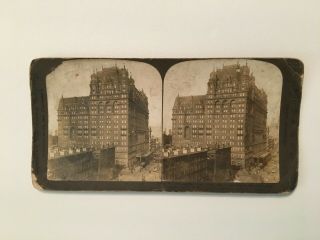 Antique Stereoview The Waldorf - Astoria Hotel York City Cityscape Street 1902