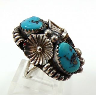 Vtg Native American Sterling Silver Old Pawn Turquoise Large Ring Size 8.  5 Lfh4