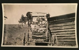 Vintage Old Photo Of 3 Cute Kids In Old Covered Wagon On Farm 4237