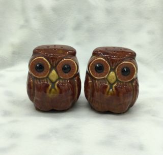 Vintage Ceramic Brown Owl Salt & Pepper Shakers Hoot Hoot