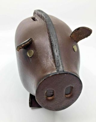 Vintage Mid Century Modern Leather Pig Piggy Bank 7 "